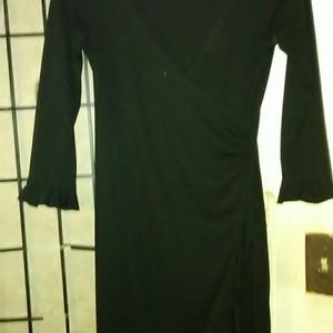 Black Dress With Front Bottom And Sleeved Ruffles
